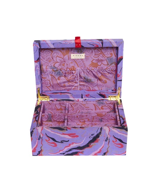 Jacita silke smykkeskrin lilla mønstret