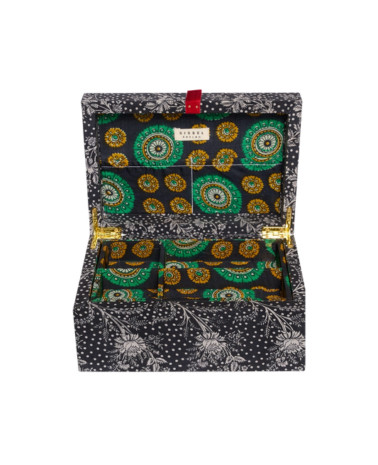 Jacita silke smykkeskrin sort blomster