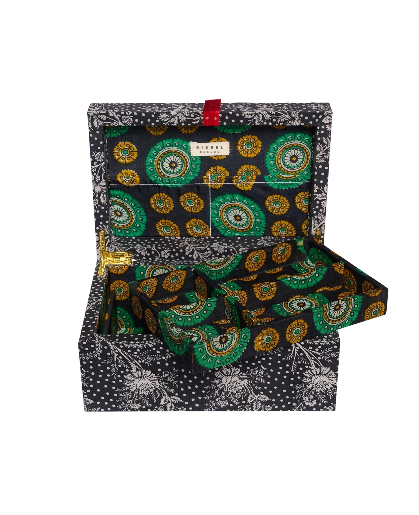 Jacita silke smykkeskrin sort blomster