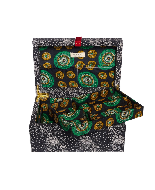 Jacita silke smykkeskrin sort blomster